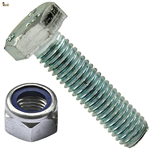BricoLoco Tornillo hexagonal M20 DIN 933 con tuerca autoblocante 985. Acero cincado calidad 8.8. Métrica M-20. Todo rosca completa hasta cabeza. Varios largos y envases. (5, M-20x100)