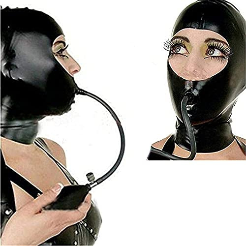 SM Latex Maske Mit Aufblasbarer Mundknebel - Gummi Maske Mit Offene Nasenaugen und Abnehmbarer Pumpe Knebel Ball Gag Bondage Fetisch Erotik Sex Spielzeug