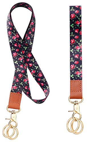 Vicloon Schlüsselband, Lanyard Umhängeband und Schlüsselbänder Wristlet, Umhängeband Universal mit Metall Ring und Hohe Qualität Leder, Zweiseitiger Druck in Voller Farbe, für Handy, Schlüssel