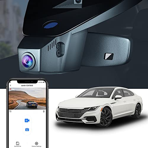 Fitcamx Dashcam 4K Kompatibel mit VW Arteon 2019 2020 2021 2022 2023 2024 2025, Autokamera WiFi UHD 2160P Video, Parkmodus, G-Sensor, Loop-Aufnahm, WDR Dash cam, OEM Volkswagen Zubehör, mit 64GB-Karte