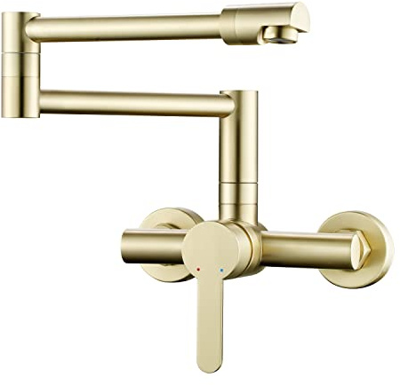 ESOP Robinet de Cuisine Or Brossé Laiton Robinet Mitigeur Mural Monocommande avec Bras Oscillant et Chaude et Froide Réglable Robinet Évier Rotatif à 360° pour Salle de Bain et Cuisine
