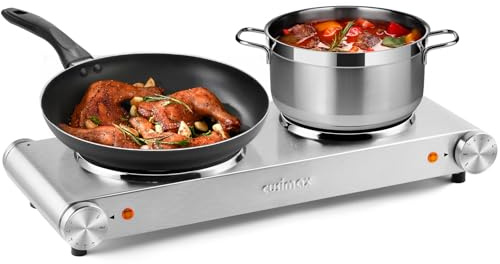 CUSIMAX Double Burner, Electric Hot Plates for Cooking, 1800W Double Hot Plate, Portable Electric Stove, Countertop Burners with Cast Iron Heating Plates, Works with All Cookwares, Upgraded Version