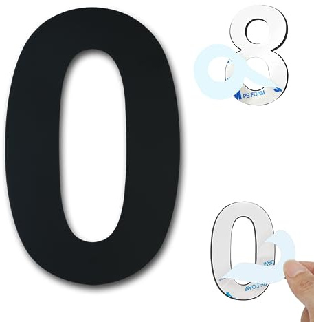 Ywonoby Hausnumner, 3inch Schwarze Edelstahl Hausnumner, Höhe 7.5cm, Selbstklebende Haus-Numner, für Tür, Briefkasten, Außen, Anti-Friktion, Wetterfest- Ziffer 0