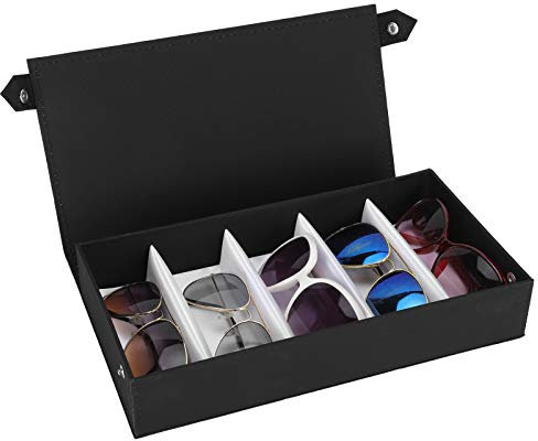 Hapivida Scatola per Occhiali da Sole, 32 x 17 x 6 cm Portaocchiali con 5 Scomparti Nero Porta Espositore per Occhiali Multiplo per Gioielli e Comò, Armadio, Viaggio