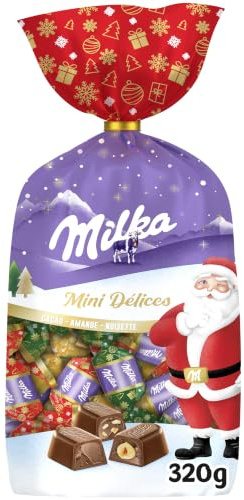 Milka Mini Délices Assortiment 320g | 1 Sachet de 320g | Assortiment de mini chocolats en 3 saveurs cacao, amande et noisette | Idéal à offrir pour Noël
