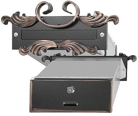HUW - Stahl Mauerdurchwurf Briefkasten zum Einbau - Tiefe: 16-30 cm - A4 - Korrosionsbeständigkeit - Witterungseinflüsse - 2 Schlüssel - Einbaubriefkasten - Durchwurfbriefkasten - Schwarz-Geschmiedet