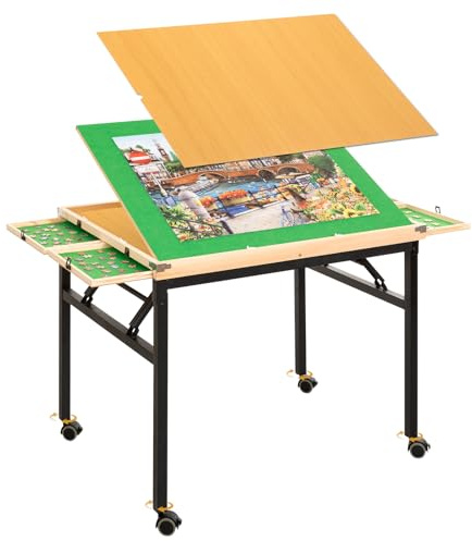 BittPicc Puzzle Table with 4 Drawers & Legs & Cover 1500 Piece Foldable Adjustable Jigsaw Table with Wheels Wooden Portable No Assembly Puzzle Tables for Adults and Seniors Gifts