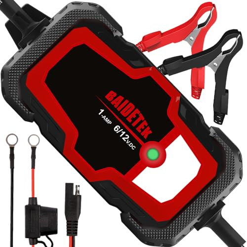 Happy Watch 1A Car Battery Charger, 6V and 12V Fully Automatic Trickle Charger, Smart Battery Maintainer for Cars, Motorcycle, Boat, Truck, Lawn Mower, Marine Lead Acid Batteries