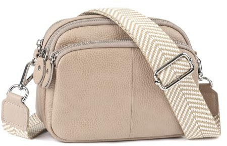 befen Leather Small Cross Body Bag Women Shoulder Bag Triple Camera Bag Pink Handbag Crossbody Cell Phone Purse Bag with Shoulder Strap for Travel-Nude Pink