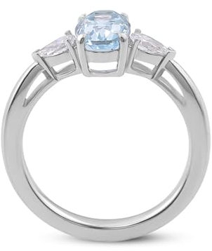 Verlobungsring Weißgold, Damen 9K Weißgold Ring mit ovalem Aquamarin und Moissanit (Größe Anpassen)
