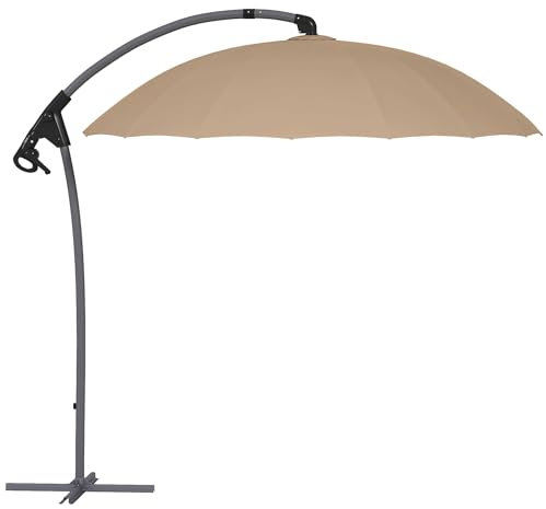 Outsunny Ombrellone a Sbalzo 2.7 m con Base a Croce, Ombrellone da Giardino con Apertura a Manovella e 16 Stecche in Fibra di Vetro, Cachi