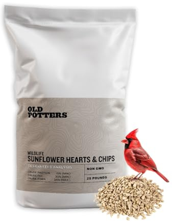 Old Potters Wildlife Sunflower Hearts & Chips for Bird Feeding and Wildlife Bird attracting, Non-GMO and USA Grown, 25 lbs