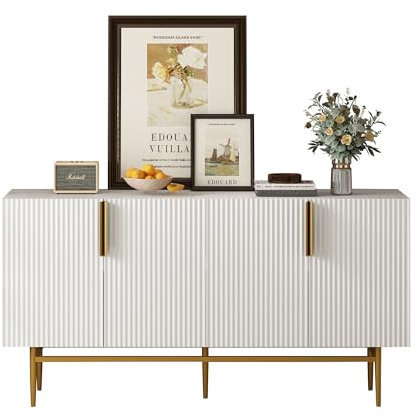 Lunanniu Sideboard Buffet Schrank, Moderne Anrichte mit 4 Türen und Goldfarbenen Metallbeinen, Sideboard Aufbewahrungsschrank für Wohnzimmer, Küche, Schlafzimmer (Weiß)