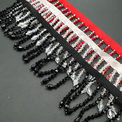 Yulakes Diamant Glas Perlen Strass Band Strass Fransen Kristall Perlen Fransen für Nähen Hochzeit Dekoration 5.5cm (Schwarz)