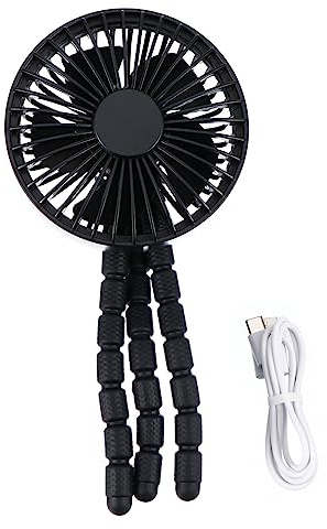 CAXUSD Ventilador para Cuna Portátil para Cochecito de Ñiño, Mini Ventilador Negro de Abs y Pp, Silencioso, 3 Velocidades para Verano y Escritorio | Negro Abs Pp, Uso en Escritorio y Exterior, Silencioso y Recargable para Fiesta Verano