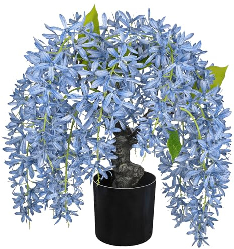 Arborus Fake Blumen 35 cm Künstliche Blumen wie Echt Kunstblumen Glyzinie | Blaue Künstlicher Blauregen im Topf für Tisch Regal Fensterbank Deko im Wohnzimmer Schlafzimmer Badezimmer Esszimmer