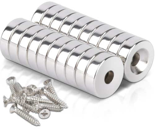 20 Stück Magnete Stark Neodym Magnete Mit Loch 10x3-3 mm, Neodym Magnete Flach Klein Starke Magnete zum Anschrauben Rund Magnet mit Schrauben für Magnettafel Kühlschrank Magnetboard Küche Büro