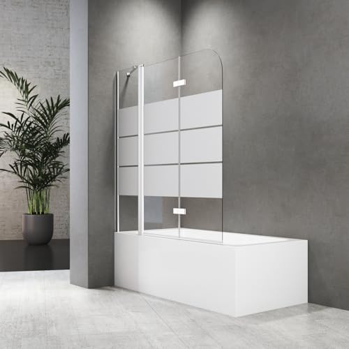 Duschwand für Badewanne 150 x 140 cm Badewannenfaltwand 2-teilig Gestreift Faltbar Duschtrennwand mit Stabilisator und Festteil 6mm Nano Glas Faltwand Duschabtrennung
