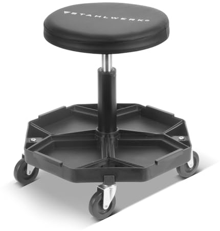 STAHLWERK Taburete de Taller WRH-57 ST con Capacidad de Carga de 120 kg Asiento de Taller | Silla de Taller | Taburete rodante | Taburete de Trabajo | Asiento con Ruedas para Taller con Ruedas de