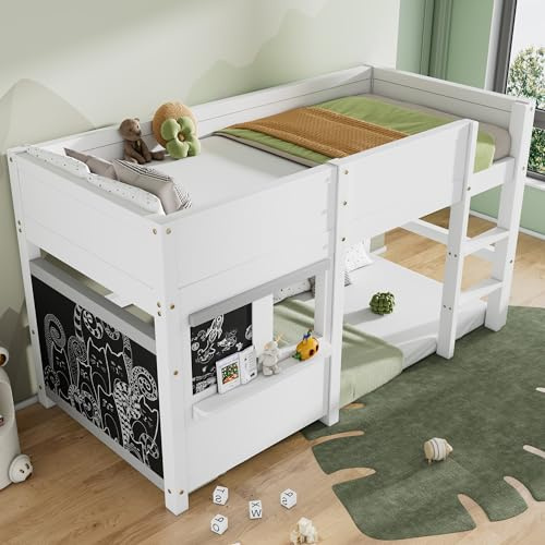 Jtyca Bunk Beds for Kids, Cabin Bed with Shelf, Children's Beds with 2 Boards and Anti-graffiti, Household Bed for Toddler, 3FT-90 * 190cm, white, (No Mattress)
