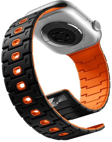 Bandletic Magnetic Straps Compatible with Apple Watch Series 10 42mm - Soft Silicone Bands for iWatch Series 9/8/7 41mm, SE2/SE/6/5/4 40mm, 3/2/1 38mm, Sport Breathable Strap for Men Women,Orange | Soft Sport Strap for iWatch Series 11/10 42mm, SE3/SE2/SE/6/5/4 40mm, 9/8/7 41mm, 3/2/1 38mm, Breathable Strap for Men Women