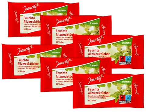 Allzwecktücher Feuchte Reinigungstücher 480 Stück (6er Pack) | in Spenderverpackung | Biologisch abbaubar | für die gründliche & hygienische Reinigung für Oberflächen easy clean