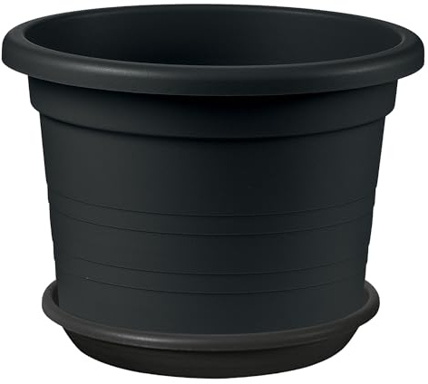 Sicignano | Vaso Cilindro con Sottovaso in Polipropilene, Resistente agli Urti e UV, Made in Italy - Vaso Grandi Dimensioni per Ingressi Giardini Spazi Pubblici (Antracite, 80 cm)