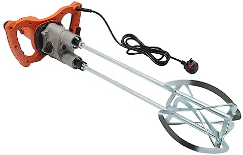 Handheld Double Rod Electric Cement Mixer for Mortar Concrete Adjustable Speed Joints Hand Held Plaster Paddle Drill Paint Stirrer Whisk Pole Portable Mixing Tools Construction Equipment 1800W
