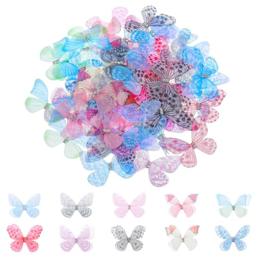 Ymapinc 60 Stück 3D Schmetterlings Deko Frühling Schmetterling Deko Künstliche Bunte Mesh Schmetterling für Dekoration DIY Scrapbooking Wand Fenster