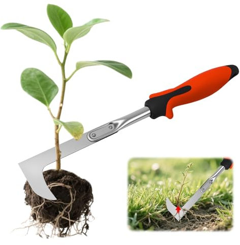 dellyy Estirpatore di Erbacce Manuale in Acciaio Inox, Sarchiatore per Erbacce con Maniglie in Gomma Ergonomico,per Scavare, Estirpare, Smuovere e Allentare Il Terreno