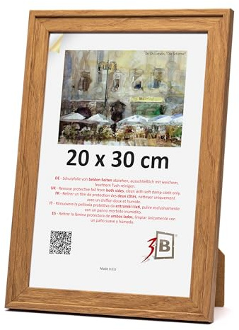 3-B Bilderrahmen SALO - Braun (Eiche mit optischer Holzmaserung) - 20x30 cm - Holzrahmen, Fotorahmen, Portraitrahmen mit Acrylglas