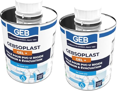 Pegamento para empalme de pvc rígido – geb gebsoplast gel plus – frasco de 1 litro con pincel – Lote de 2