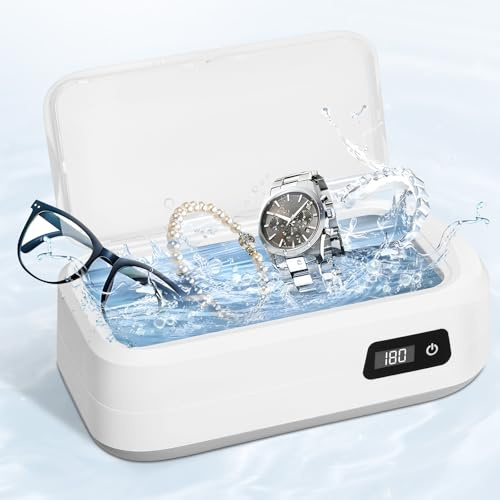 Pulitore Ultrasuoni 49000Hz,Pulitore Ultrasuoni 640ml con 4 modalità,Portatile ad PulitoreUltrasuoni Gioielli per Bite/Protesi dentali/Fermi/Testine di Spazzolini da Denti,Bianco,Bite,Protesi dentali