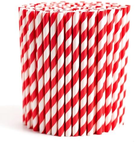 Pajitas de papel biodegradables, gruesas y no empapadas, sin plástico, reciclables, duraderas, para beber, jugo, café y bebidas frías, pajitas ecológicas para fiestas, color rojo y blanco, 25 unidades