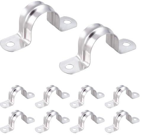 10 Piezas Abrazaderas Metalicas para Tubos Ø25 mm, Clip para Tubo, U-Abrazadera de Acero Inoxidable,2 Agujero Abrazadera De Tubo En Forma de U,para la Fijación de Tubos, Manguera o Cables