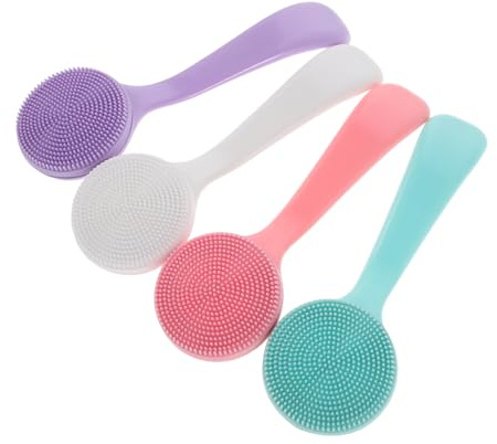 Healvian 4pezzi Spazzola per Viso in Silicone con Manico lungo Spazzola Detergente Viso Manuale Scrub in Silicone Portatile Pulizia Profonda e Rimozione Punti Neri
