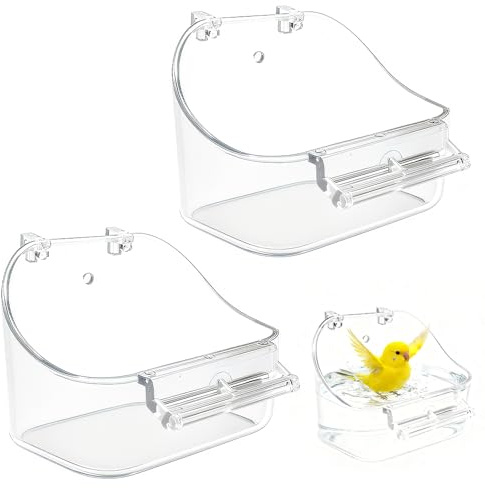 VGECEE 2 Vasca da Bagno per Uccelli Sospesa, Bagno Uccelli in plastica Vasca Bagno Uccelli Mangiatoia Multifunzionale Trasparente Sospesa Vaschetta per Uccelli con Gancio per Fringuelli/Pappagalli