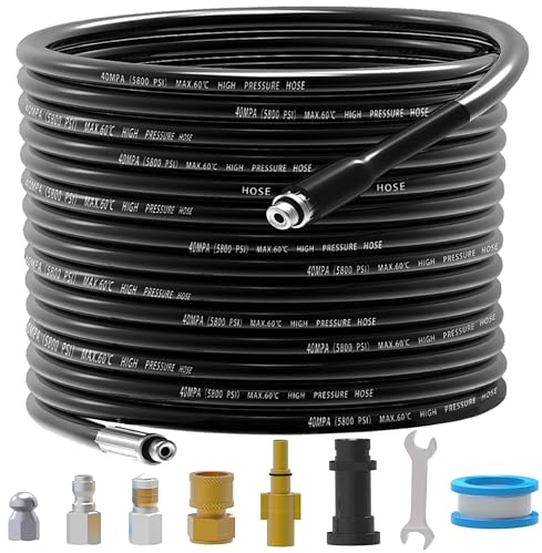 Kit de limpieza de tuberías de alta presión de 20 m para Kärcher K2 K7, manguera de repuesto de alta presión con boquilla de chorro y boquilla rotativa, 3 adaptadores, apto para limpiadores de alta