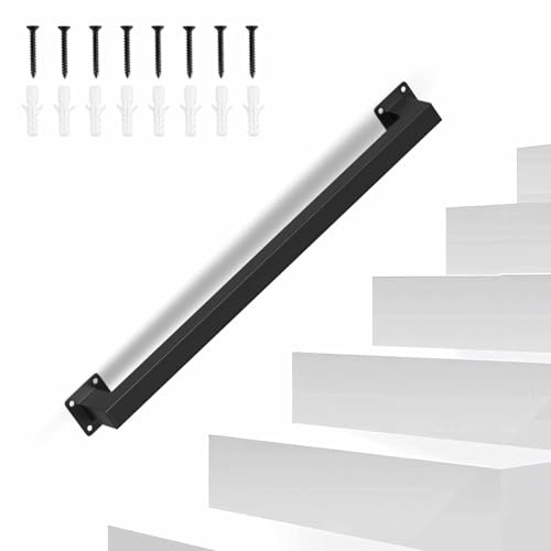 Eikuavons Barandilla de escaleras, pasamanos para escaleras, color negro, pasamanos de pared, escaleras, diseño tubular cuadrado, barandilla de escaleras, interior y exterior, para escaleras