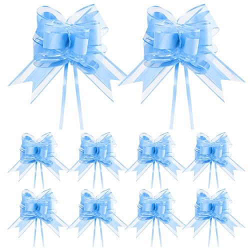 G2PLUS 10PCS Fiocchi Grandi da Regalo Blu Iridescente: Fiocco Decorativo da 16 cm, Coccarde Autotiranti Fiocco per Confezioni Regalo, Matrimoni, Compleanni e Natale