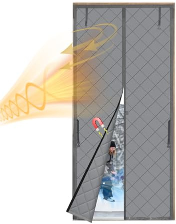 Rideau de porte magnétique avec isolation thermique, Housse de porte thermique Oxford 210D épaissie et résistante au vent pour insonorisation de la porte d’entrée en hiver, gris (80 x 200 cm)