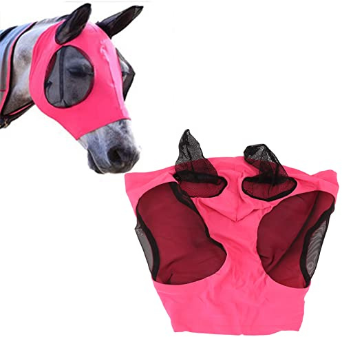 Ejoyous Masque de Protection Contre la Mouche pour Les Chevaux avec des Oreilles Longues et Une Protection en Mailles Respirantes 60% pour Toutes Les Races de Chevaux Telles Que Les (Rose Rouge)