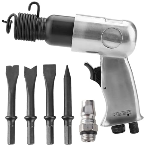 Kit de martillo neumático de cincel de aire, martillo de aire de manejo recto de carrera de 150 mm con 5 cinceles, cincel neumático de servicio pesado para limpieza de,
