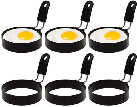 Pilikoll 6 piezas 8cm molde para huevos fritos con asas plegables anillos de huevo al plato anillos de huevo de acero inoxidable molde tortilla molde huevo plato para muffins, panqueques, panecillos