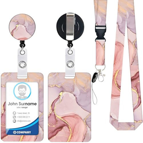 Ausweishülle mit Band,Modische Sliding Ausweishülle, Schlüsselanhänger mit Swivel Lobster Clasp,Kartenhalter mit Ausziehbarer Schlüsselanhänger, Vertikaler Kartenhalter für Krankenschwestern,Frauen