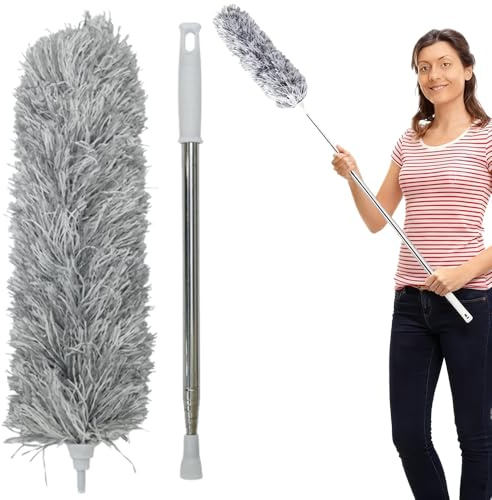 Armo® Extendable Feather Duster With Soft Silicone Cap Microfiber Telescopic Long Handheld Duster For Heigh Ceiling, Cobweb, Fan, Blinds, Roof Cleaning