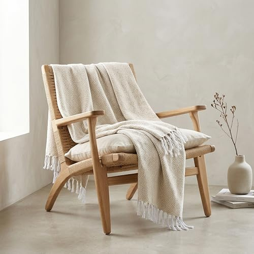 Double Diamond Sofadecke – Weiche und warme Decke für Couch, Sofa und Bett – Waffelstruktur, gemütlich, flauschig und leicht – Beige, 50 x 60 Zoll