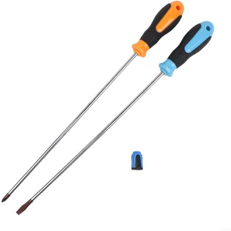 FACULX Jeu de tournevis extra longs de 400 mm en acier au carbone fendus et cruciformes avec embouts magnétiques et magnétiseur pour espaces restreints