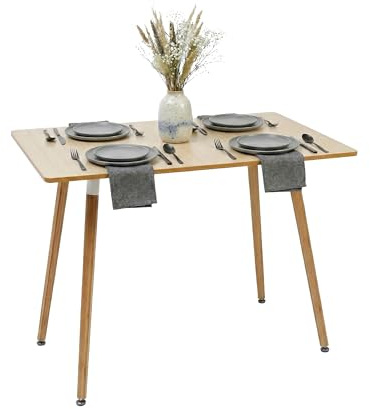 Relaxdays Matbord, kantigt, H x B x D: 75 x 110 x 70 cm, MDF och bambu, för 4 personer, skandinaviskt matbord, natur