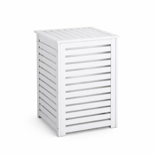 HMIR Bamboo Laundry Hamper with Lid - Laundry Basket for Bathroom Storage Cabinet, Washing Basket, Storage Baskets for Towel Storage, Wooden Laundry Hamper (White)